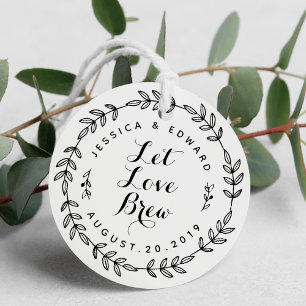 Foliage Wreath Let Love Brew Wedding Coffee Favor Tags