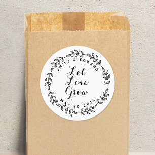 Foliage Wreath Let Love Grow Wedding Favor Classic Round Sticker