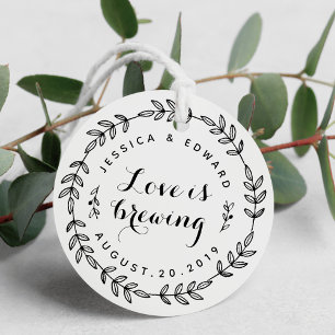 Foliage Wreath Love is Brewing Wedding Coffee Favor Tags