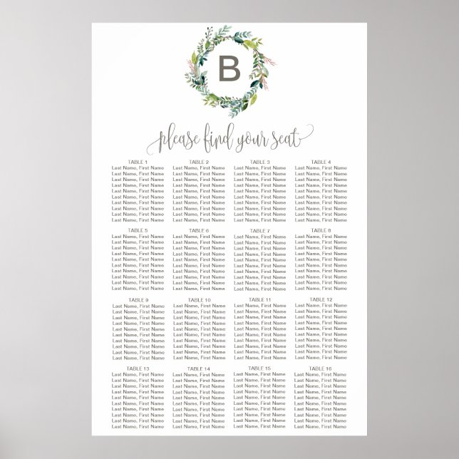 Foliage Wreath Monogram Seating Chart (Front)