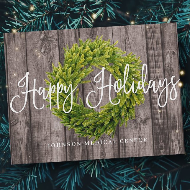 Foliage Wreath on Wood | Happy Holidays Medical Holiday Postcard (Creator Uploaded)