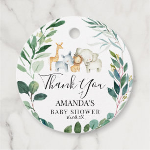 Foliage Wreath Safari Baby Shower Round Favor Tags