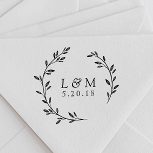 Foliage Wreath Wedding Monogram Self-inking Stamp
