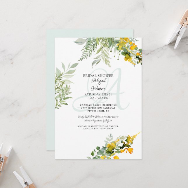 Foliage Yellow Wildflowers Bridal Shower Invitatio Invitation (Front/Back In Situ)