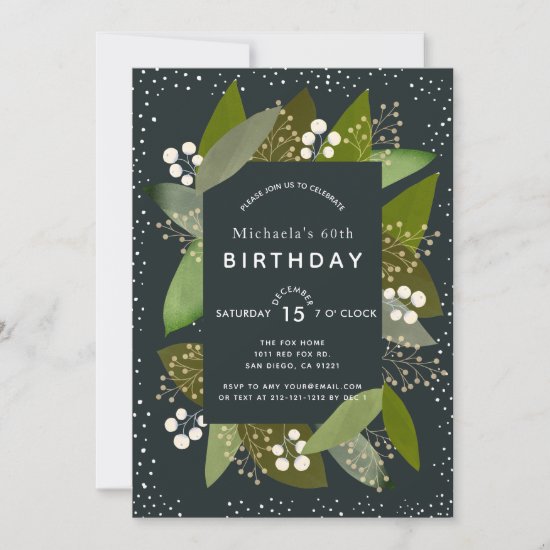 Foliages & Berries Christmas Birthday Invitation