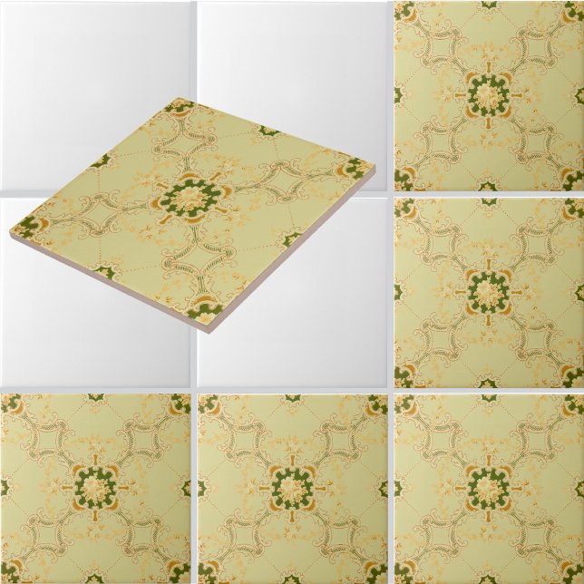 Foliate Scroll Quatrefoils & floral pattern Ceramic Tile (Creator Uploaded)