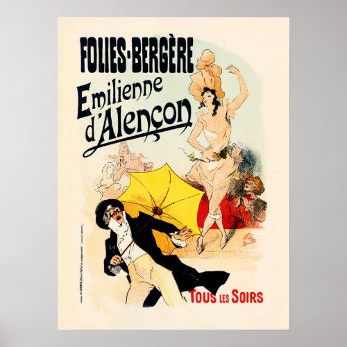 FOLIES BERGERE Emilienne Paris Old Jules Cheret Poster