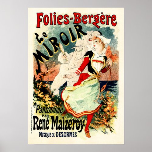 FOLIES BERGERE LE MIROIR Cheret Vintage French Poster