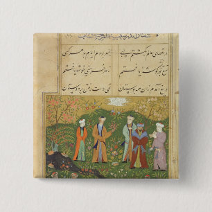 Folio 39, A garden scene, from the 'Bustan of Sa'd Pinback Button