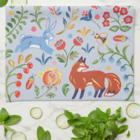 Woodland Folk Art Style Microfiber Dish Towel