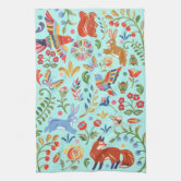 Woodland Folk Art Style Microfiber Dish Towel