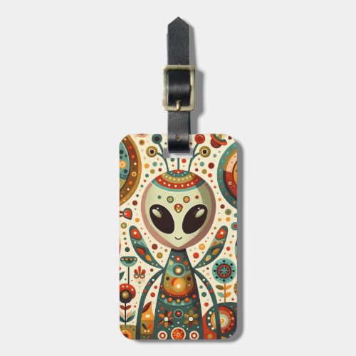 Folk Art Alien Bug Luggage Tag _ Customize