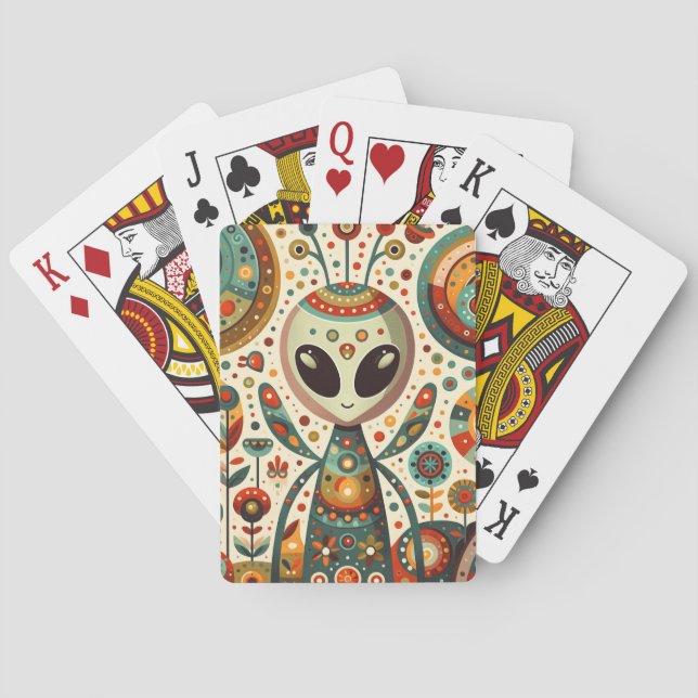 Folk Art Alien Bug  Poker Cards (Back)
