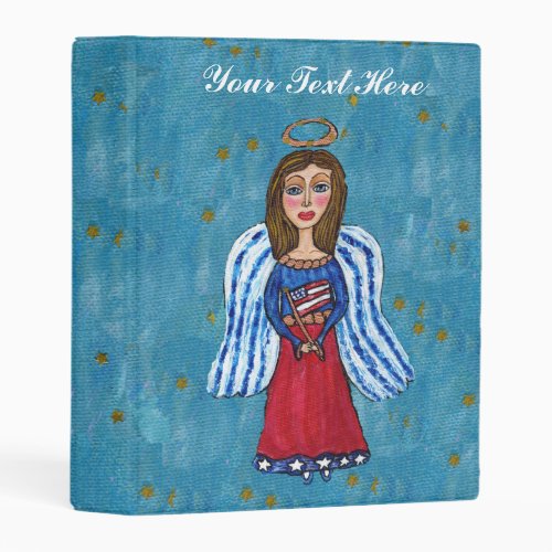 Folk Art American Angel Dress Trimmed in Gold Flag Mini Binder