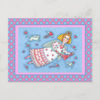 FOLK ART ANGEL, CAT AND FLYING HEARTS VALENTINE