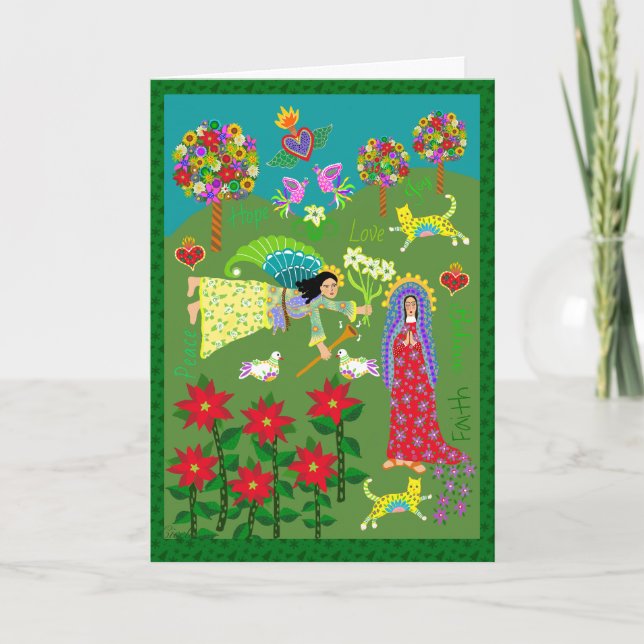 Folk Art Angel Gabriel and the Virgin Mary Card (Front)