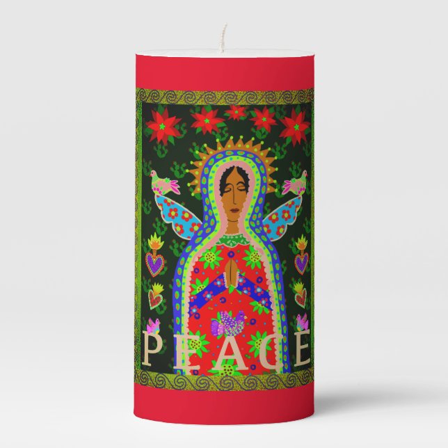 Folk Art Angel of Peace Pillar Candle (Front)