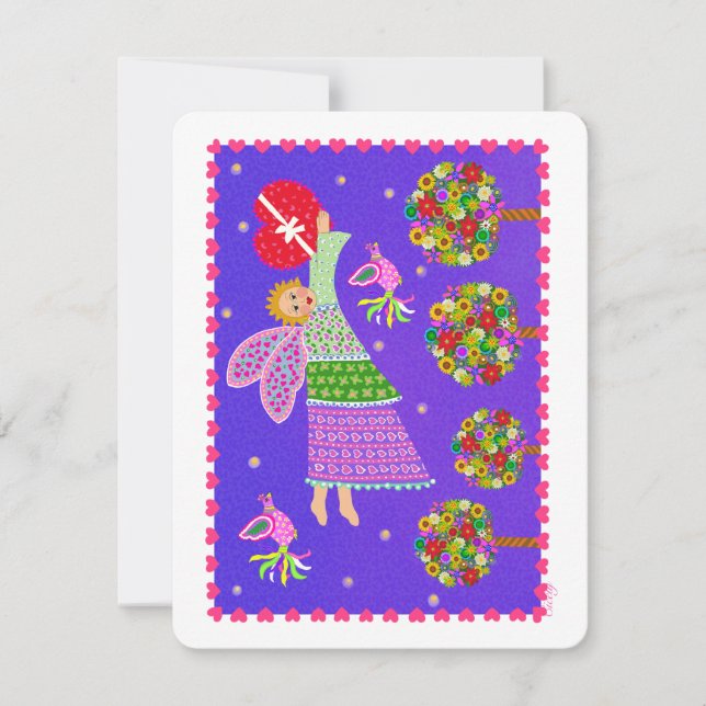 Folk Art Angel Valentine 4.5x5.5 Holiday Flat Card (Front)