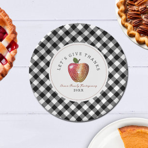 Folk Art Apple Plaid Thanksgiving Paper Plates