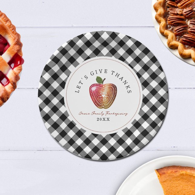 Folk Art Apple Plaid Thanksgiving Paper Plates (Creator Uploaded)
