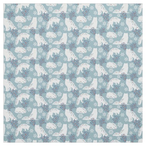 Folk Art Arctic Fox in the Snow with Holly Fabric