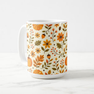 Folk Art Autumn Flowers Thanksgiving Coffee Mug