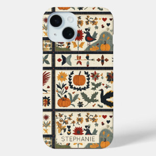 Folk Art Autumn Quilt Pattern Rustic Harvest iPhone 15 Case