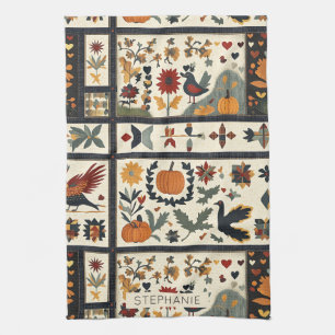 Folk Art Autumn Quilt Pattern   Rustic Harvest Kitchen Towel