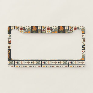 Folk Art Autumn Quilt Pattern Rustic Harvest License Plate Frame