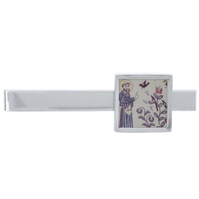 Folk art azulejo tile silver finish tie bar (Front)