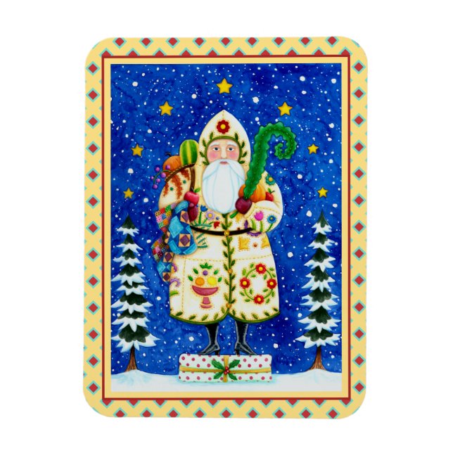 FOLK ART BALTIMORE QUILT FATHER CHRISTMAS HOLIDAY MAGNET (Vertical)