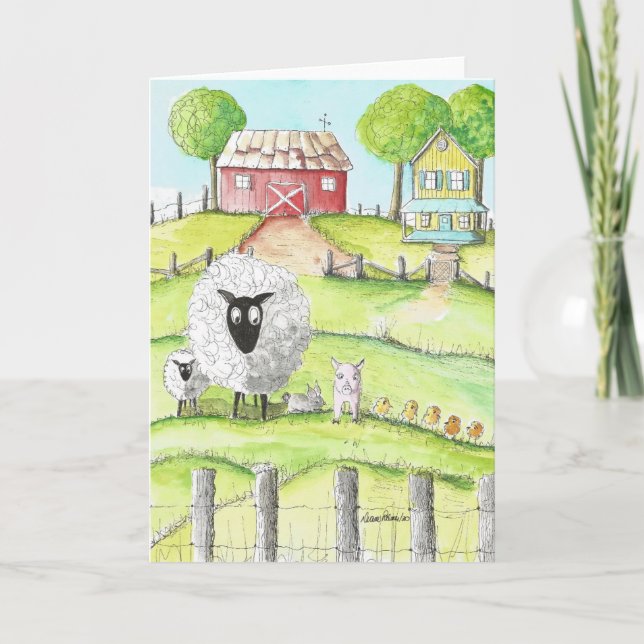 Folk Art, Barn Yard Animals, Cute Folk Art Card (Front)