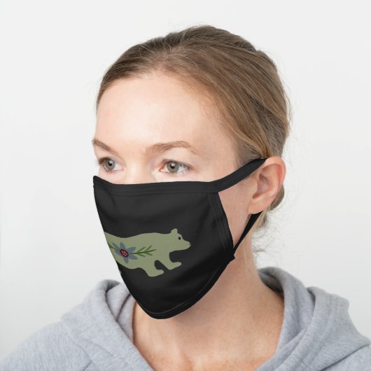 Folk art bear simple cloth face mask (Angled)