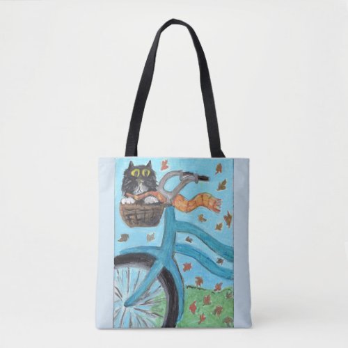 Folk Art Bicycle Cat Unique Fun Painting  Tote Bag