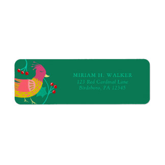 Folk Art Bird and Red Berries Holiday Label