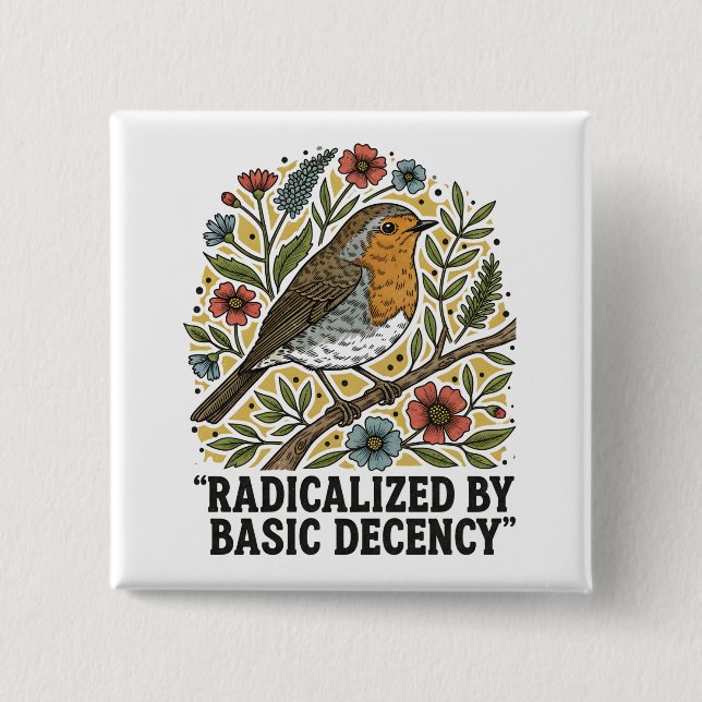 Folk Art Bird Illustration for Social Justice  Button (Front)