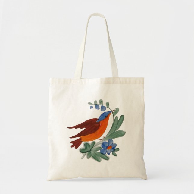 Folk Art Bird Tote Bag (Front)