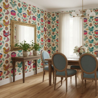 Folk Art Birds and Botanicals  Wallpaper
