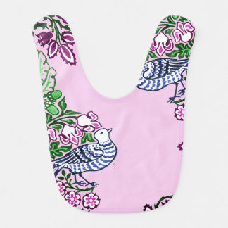 Folk Art Birds Flowers Acorns Baby Bib