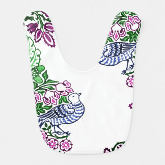 Folk Art Birds Flowers Acorns Baby Bib