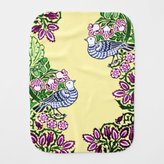 Folk Art Birds Flowers Acorns Baby Burp Cloth