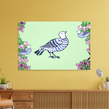 Folk Art Birds Flowers Acorns