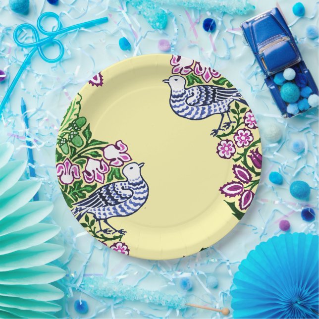 Folk Art Birds Flowers Acorns Paper Plates (Party)