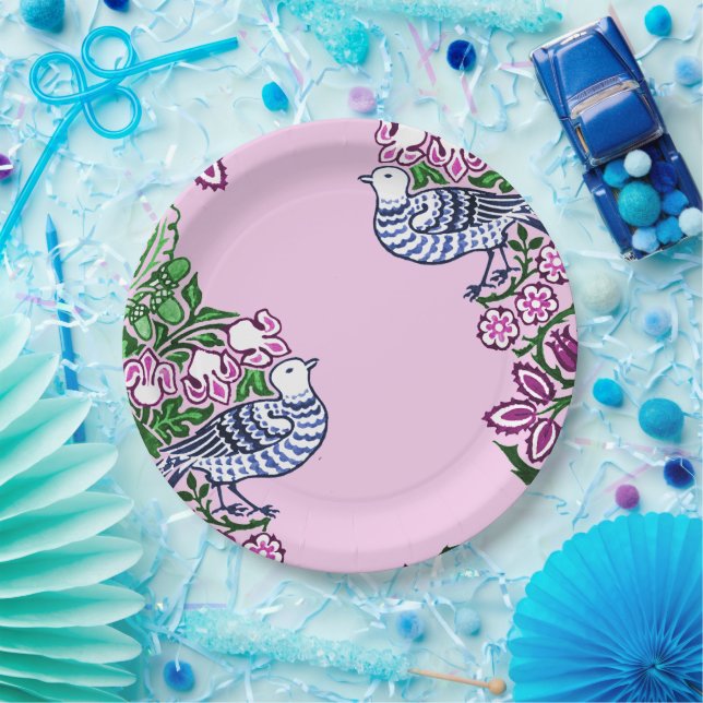 Folk Art Birds Flowers Acorns Paper Plates (Party)