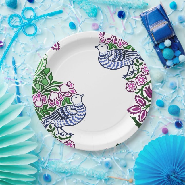 Folk Art Birds Flowers Acorns Paper Plates (Party)
