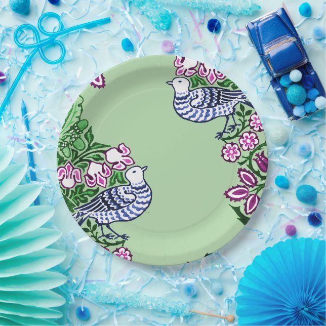 Folk Art Birds Flowers Acorns Paper Plates (Party)