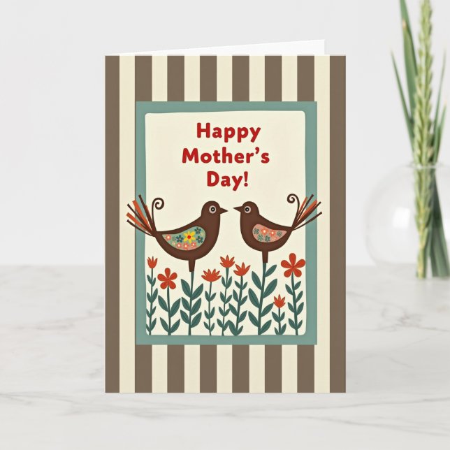 Folk Art Birds Mothers Day Card (Front)