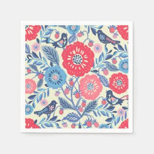 Folk Art Birds Strawberry And Flowers Napkins