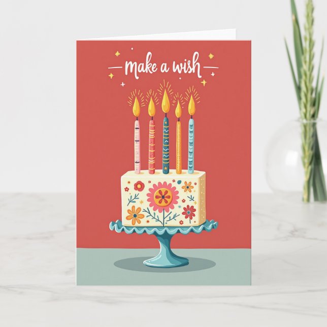 Folk Art Birthday Cake Card (Front)