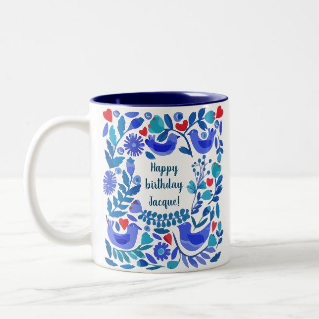 Folk Art Bluebird Personalized Mug (Left)